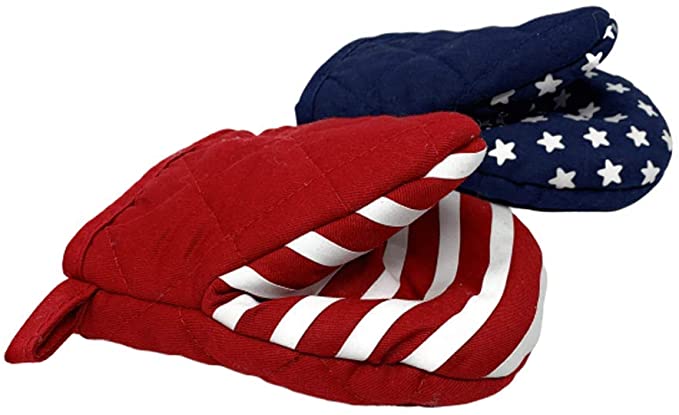 Northeast Home Goods Cotton Oven Mitt Mini Pot Gripper with Silicone Grip, Set of 2 (Americana Stars & Stripes)