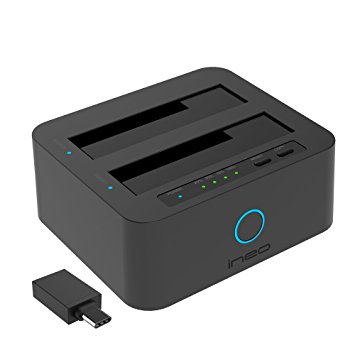 ineo USB3.1 Gen1 to SATA Dual-Bay 2.5" or 3.5" HDD / SSD with Offline Duplicate / Clone Hard Drive Docking Station plus a free USB type C adapter [T3527-VIII ]