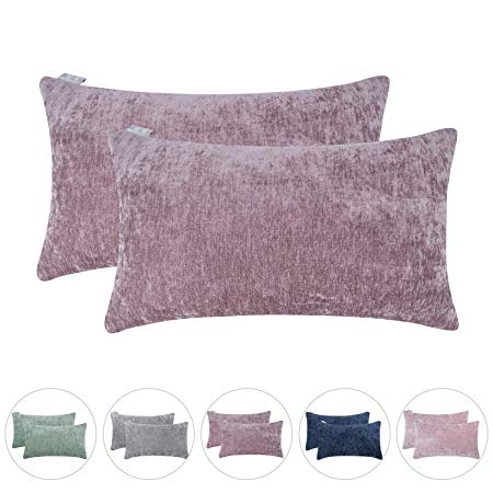 Hahadidi Pack of 2 Cozy Decorative Throw Pillow Cover,No Pillow Insert,Farmhouse Rectangle/Oblong Pillowcase Luxury Velvet Cushion Case Covers for Car/Bed/Sofa/Couch,Gray Pink,14x24 Inch