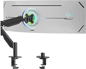 Suptek Single Monitor Arm Desk Mount Fit for 49 inches Ultrawide Screen,Computer Monitor Stand Holder, 46.2 lbs,Pneumatic Height,C-Clamp and Grommet Desk Mount