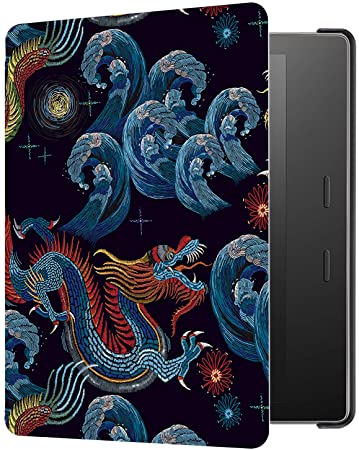 Huasiru Painting Case for Kindle Oasis 2017/2019 (7 inches, 9th/10th Gens) Cover with Auto Sleep/Wake, Black Dragon