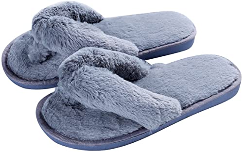 Cozy Plush Flip Flops Slippers for Women Non Slip Indoor House Spa Thong Slipper Fluffy Slide Shoes