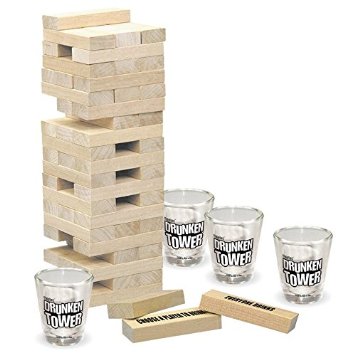 ICUP The Grab A Piece Drinking Game Drunken Tower, Wood