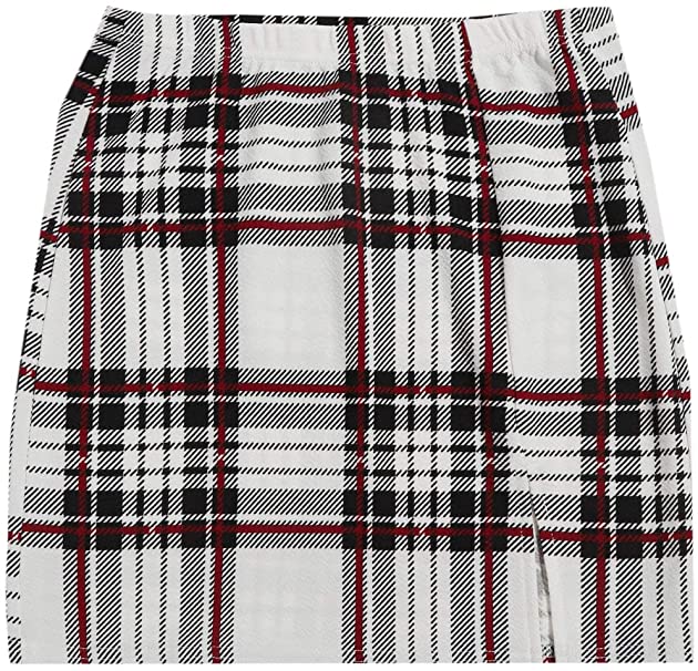 DIDK Women's Casual Tartan Plaid High Waist Bodycon Mini Skirt