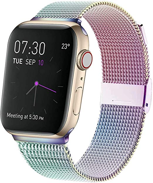 MCORS Compatible with Apple Watch Band 44mm 42mm,Stainless Steel Mesh Loop with Adjustable Magnetic Closure Replacement Bands Compatible with Iwatch Series 5 4 3 2 1 Colorful