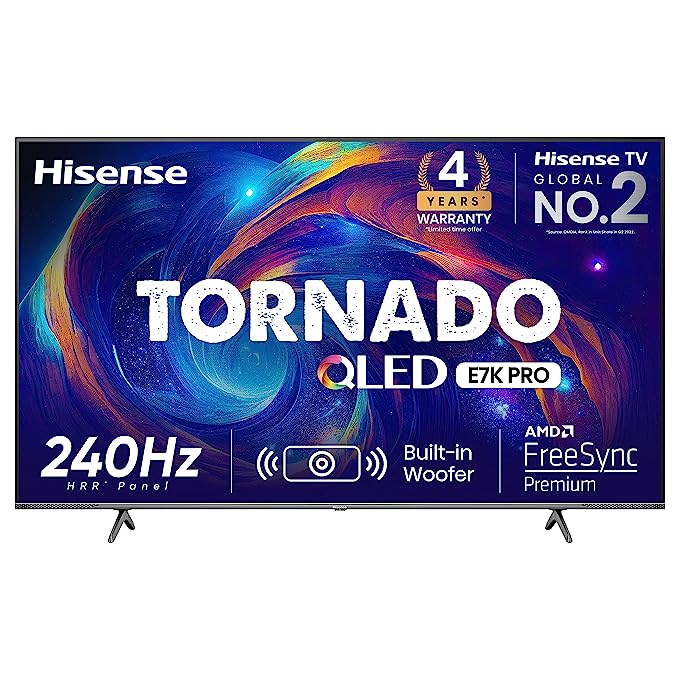 Hisense 139 cm (55 inches) Tornado Series 4K Ultra HD Smart QLED TV 55E7K PRO (Dark Grey)