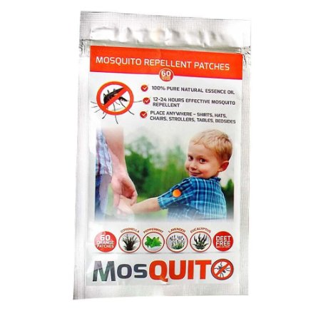Mosquito Repellent Patch 3cm Resealable 60-COUNT Pack All-Natural Non-Toxic DEET-Free 24-Hour Protection Lavender Eucalyptus Citronella Peppermint 100 Pure Essential Oils Safe On Skin Camping Sports Work