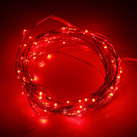 ER CHEN(TM)Indoor and Outdoor Waterproof Battery Operated 100 LED String Lights on 33 Ft Long Ultra Thin Copper String Wire with Timer (Red)