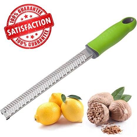 Zcutt™ Stainless Steel Zester (Green Handle) with Safety Storage Cover. Lemon, Citrus, Cheese and Spice Grater - Includes Rubber Footings