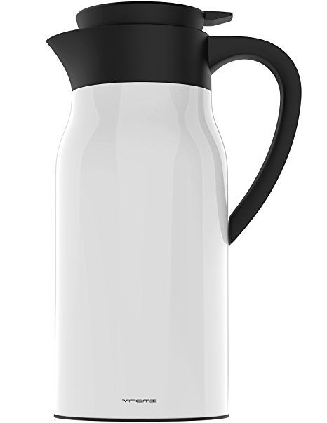Vremi Coffee Carafe Thermos - 50 oz Stainless Steel Coffee Travel Thermos Vacuum Insulated Thermal Carafe Hot Drink Carrier Container with Lid 1.5 liter Wine Carafe 12 Hour Heat Cold Retention - White