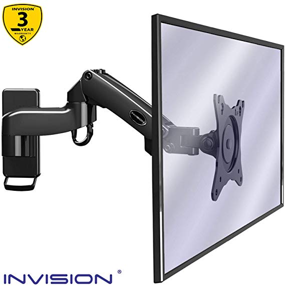 Invision Monitor Wall Mount Bracket for PC Monitor & TV - To Fit Screens 17 to 27 inch - Ergonomic Height-Adjustable Single Arm Tilt Swivel & Rotate - VESA 75x75mm & 100x100mm - Weight 2-7kg [MX250]