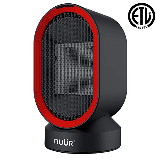 NUÜR Personal Space Heater 600W, with Auto Oscillation Fan（Hot Air & Natrual Wind）, Over-Heat and Tilt Protection,2 sec Quick Heat-up, Baby Safe, Energy Saving for Home or Office (Black-Red)