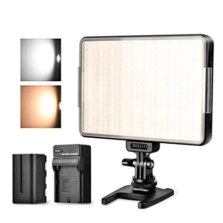360 LED Video Light Panel, Dimmable Camera Camcorder Video Light, 3200k-5600k Portable Photography Lighting with 4400mAh Battery and Charger for Canon, Nikon, Pentax, Sony and Olympus DSLR Camera