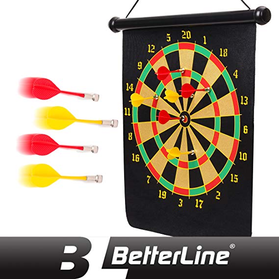 BETTERLINE Magnetic Dart Board Game Set - 16 x 19 Inch (41.5x47.5cm) Roll-up Board with 6 Darts - Child & Furniture Safe Dartboard for Kids & Adults by Better Line