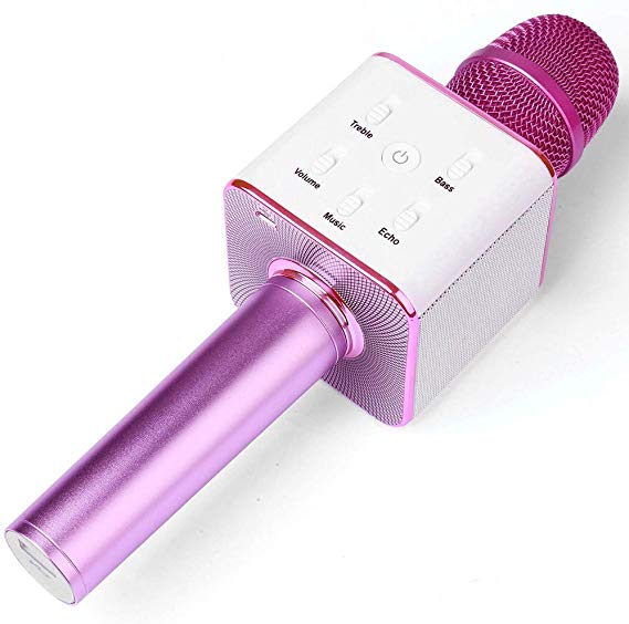 Aztine Handheld Wireless Karaoke Microphone, Portable Bluetooth Speaker for Christmas Home Birthday Party, Suitable for iPhone/Android/iPad/Huawei (Purple)