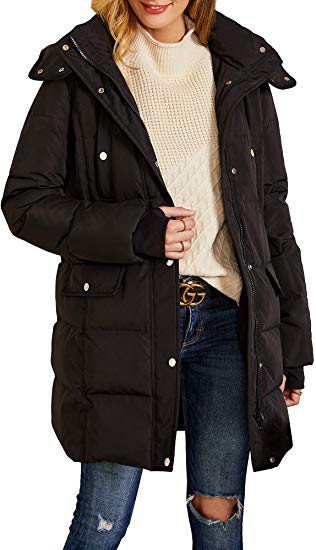 Misassy Womens Hooded Quilted Down Coats Thickened Long Winter Parka Puffer Jackets Zip Up Button Jacket with Pockets