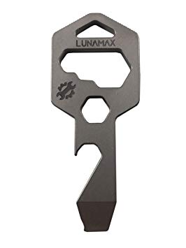 Lunamax Mighty Key-TITANIUM 8 in 1 Multi-Tool for Keychain- Strong, Lightweight, All- in-One Bottle Opener, Flathead Screwdriver, Wrench, Box Cutter, and Hex Driver (Classic Silver)