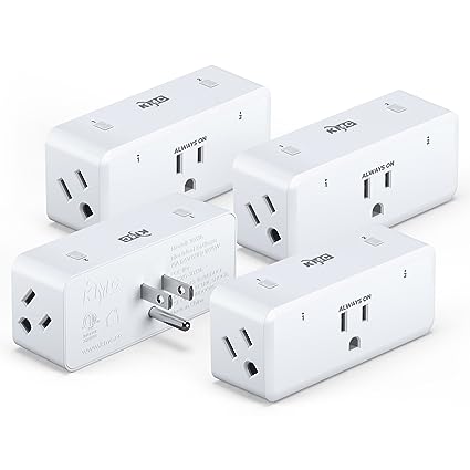 KMC Smart Plug Side 4-Pack, Smart Outlet Splitter for Smart Home, 3-Outlet Wall Plug Extender, Compatible with Google & Alexa Smart Plugs, No Hub Required, WiFi Plugs Smart Plug WiFi Outlet