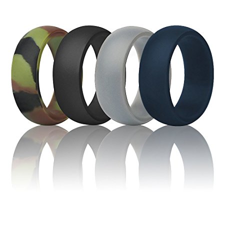 Silicone Wedding Ring Wedding Band For Men -4 Pack- Silicone Rubber Band Safe Flexible Comfortable Medical Grade - Fit for Sports, Outdoors Gift Box