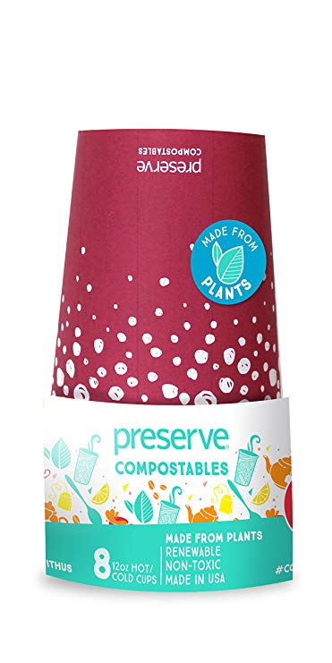 Preserve Compostable Hot/Cot Disposable Cups (12 oz), 8 count, Red