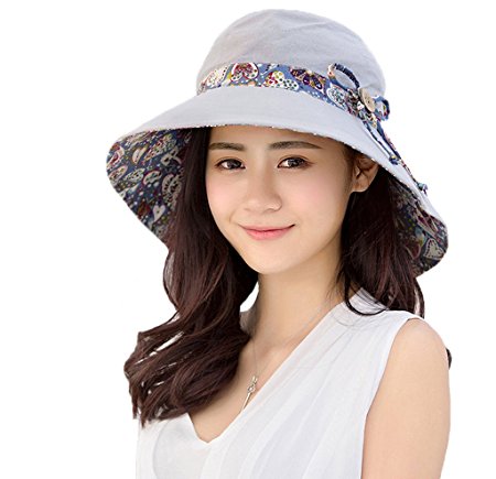 Rdfmy Womens Sun Hat Foldable Reversible Wide Brim Beach Hat Visor Cap UPF 50