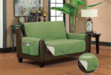 Bella Kline Reversible Sofa Furniture Protector, With 2 Storage Pockets - Sage / Tan