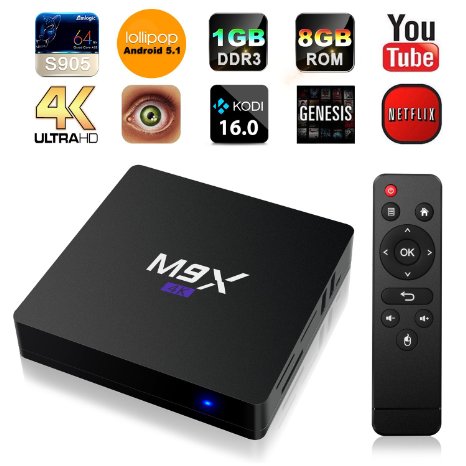 TICTID® M9X Android TV Box Amlogic S905 Chipset Kodi Full Loaded Android 5.1 Lollipop OS TV Box Quad Core 1G/8G 4K Google Streaming Media Players with WiFi HDMI DLNA