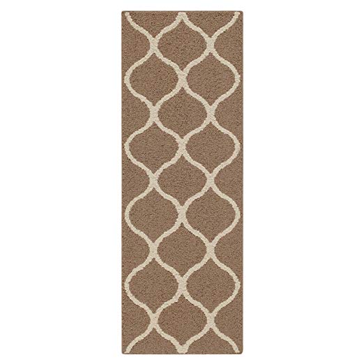 Maples Rugs Runner Rug - Rebecca 1'9 x 5' Non Skid Hallway Carpet Entry Rugs Runners [Made in USA] for Kitchen and Entryway, Café Brown/White