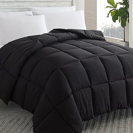 Cosybay Down Alternative Comforter (Black, King) - All Season Soft Quilted King Size Bed Comforter - Duvet Insert with Corner Tabs - Winter Summer Warm Fluffy, 102x90 inches