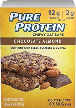 Pure Protein Chewy Oat Bars, Gluten Free, Snacks Bars, Chocolate Almond, 50 gram, 6 Count