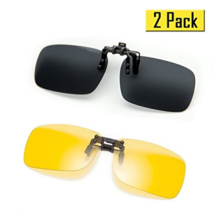 Cyxus [2 Pack] Polarized Lenses Classic Clip-On Sunglasses, [Anti-glare] [UV Protection] Driving/Fishing/Sport/Night Vision Eyewear, Mens & Womens