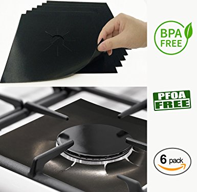 FitFabHome 6 Pack Heavy Duty Double Thickness Gas Range Protectors | Safest On The Market | 100% Certified BPA & PFOA Free | Reusable, Non-Stick