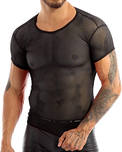 CHICTRY Men's See Through Fishnet Mesh Clubwear Short Sleeve T-Shirt Sport Tank Undershirt