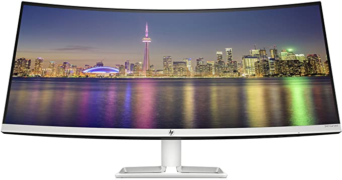 HP 34f Curved Monitor, Ultra-Wide Quad HD (3440 x 1440) 34 Inch Monitor (2 HDMI, 3 USB) - Silver/Black