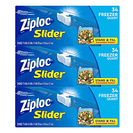 Ziploc Slider Freezer Bags, Quart, 102 Count