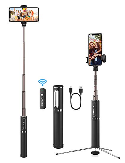 JTWEB Selfie Stick Tripod with Detachable Bluetooth Remote 3 in 1 Extendable Monopod Mini Pocket Wireless Selfie Stick 180° Rotation for iPhone X/8/8P/7/7P/6S/6/5, Galaxy S9/8/7/6/Note, Huawei, More
