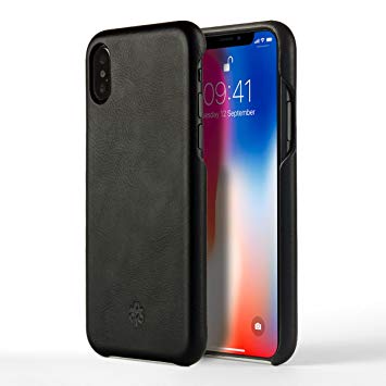 NOVADA Leather iPhone XS Max Case - Genuine Leather Back Cover - Black
