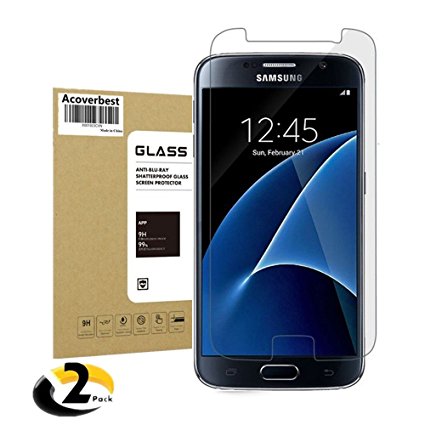 Galaxy S7 Tempered Glass Screen Protector , Acoverbest [2Pack] Screen Protector [9H Hardness] [HD Anti-Fingerprint] [ Bubble Free] [Scratch Proof] Screen Protector for Samsung Galaxy S7