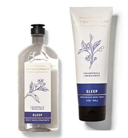 Bath and Body Works - Aromatherapy - SLEEP – Chamomile   Bergamot – Body Wash & Foam Bath & Body Cream - 2 pc Full Size- Bundle