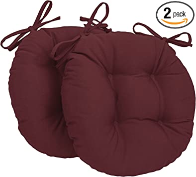 Blazing Needles Solid Twill Round Tufted Chair Cushions (Set of 2), 16", Burgundy