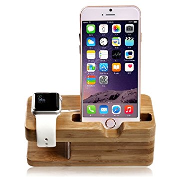 Apple Watch Stand,lamavido® iWatch Bamboo Wood Charging Dock Charge Station Stock Cradle Holder for Apple Watch iWatch series 1& 2 Both 38mm and 42mm & iPhone 6 /6 plus /5S/ 5 / 7/ 7 Plus