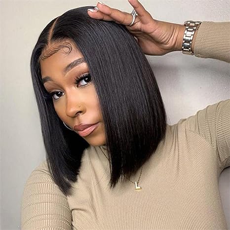 ISEE Hair Glueless Wear and Go Wigs for Beginners Lace Front Wigs for Black Women Human Hair Short Straight Bob Human Hair Wigs Lace Pre Cut Wig 10 Inch