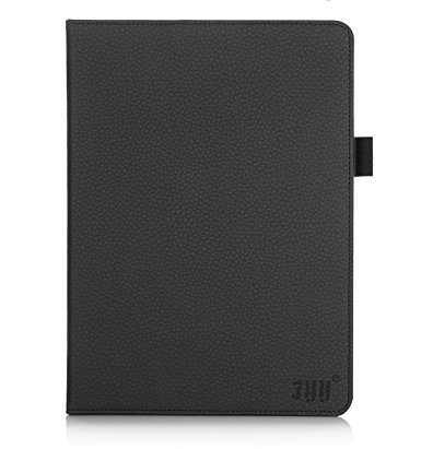 FYY Leather Cards Slot Case with Elastic Hand Strap, Stylus Holder and Auto Wake/Sleep for Apple iPad 5 - Black