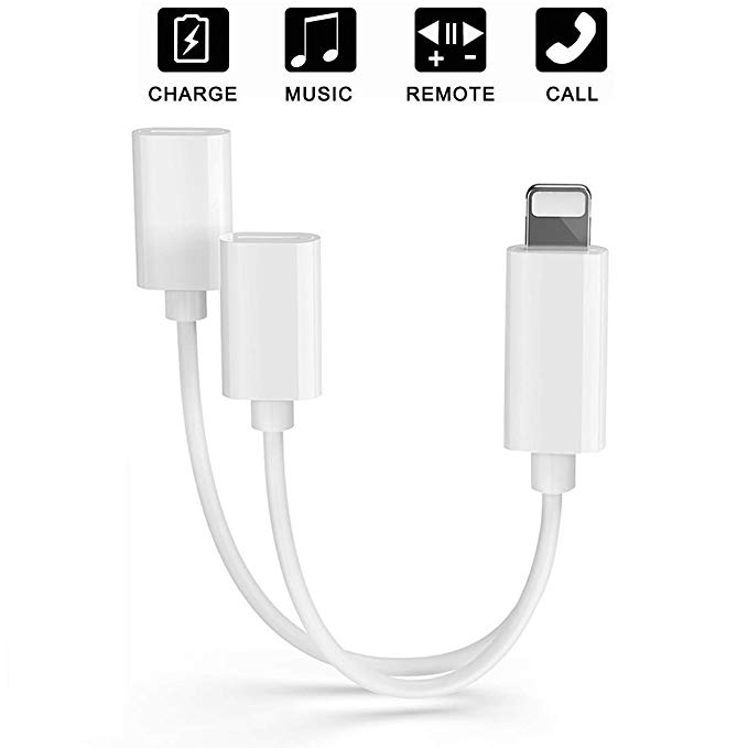 for iPhone Headphone Adapter car Charger 2 in 1 Headphone Jack Dongle AUX Audio Splitter Call and sync Cable Accessory for iPhone Xs/MAX/XR/X / 8 / 8Plus / 7 / 7Plus Compatible with iOS 12
