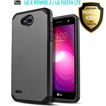 LG X Power 2 Case, LG Fiesta LTE Case, LG X Charge Case, Starshop [Shock Absorption] Dual Layers Impact Advanced Protective Cover With [Premium HD Screen Protector Included] [Black]