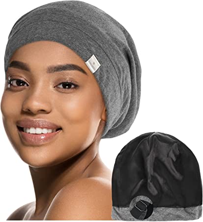 YANIBEST Silk Satin Bonnet Hair Cover Sleep Cap - Adjustable Stay on Silk Lined Slouchy Beanie Hat for Night Sleeping