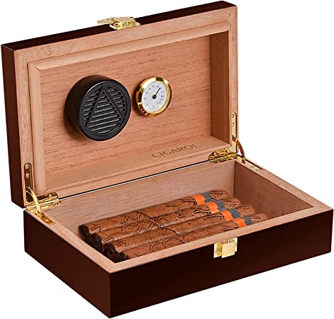 Volenx Desktop Cigar Humidor for 15-20 Cigars, Super Sealing Humidor Cigar Box Travel, Handcraft Spanish Cedar Wood Cigar Case Cigar Accessories Gift Box with Hygrometer and Humidifier(No Cigar)