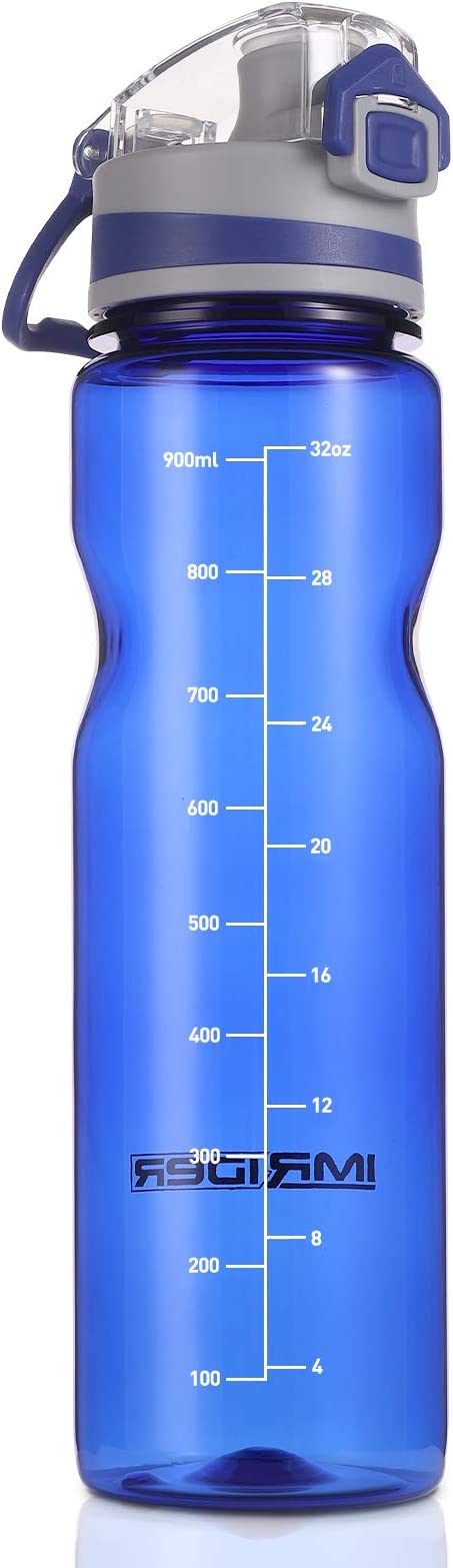 Imrider Sports 32oz Water Bottle，BPA Free TRITAN Reusable Plastic, Flip Top Lid，Large Spout, Fit in Holders, for Gym Outdoor Sports
