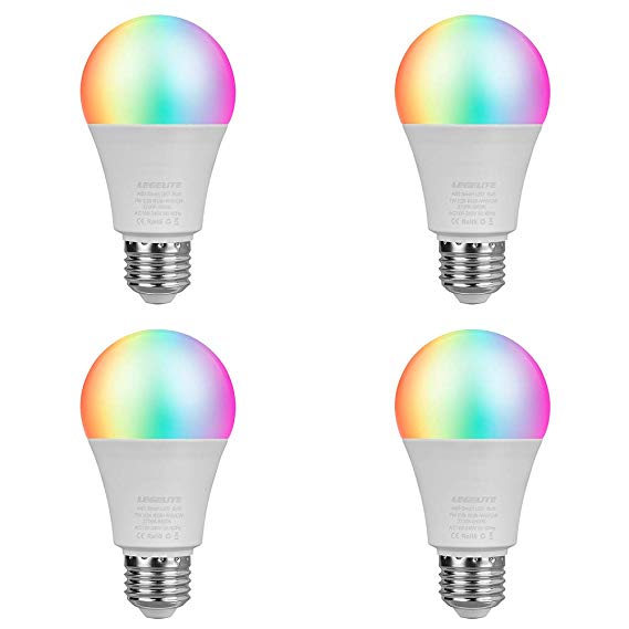LEGELITE LED Smart Light Bulb, E26 7W WiFi Smart Bulbs 2700K to 6500K Dimmable and RGBCW Color Changing, No Hub Required, Works with Amazon Echo Alexa Google Home, 60W Equivalent (4 Pack)