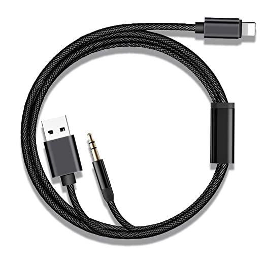AUX Cable for iPhone, Charging and Audio 2 in 1 Nylon Braided Cable Compatible with iPhone 11 Pro Xs MAX X and iPad, 3.5mm Male AUX Cord Support Car Stereo, Headphone or Bluetooth Speaker (Black)